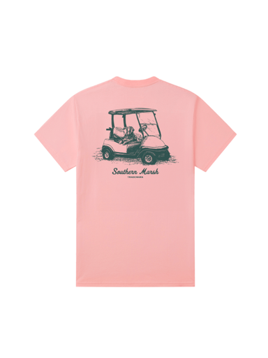 youth tee with a graphic with a dog laying on a golf cart and 'Southern Marsh' text 