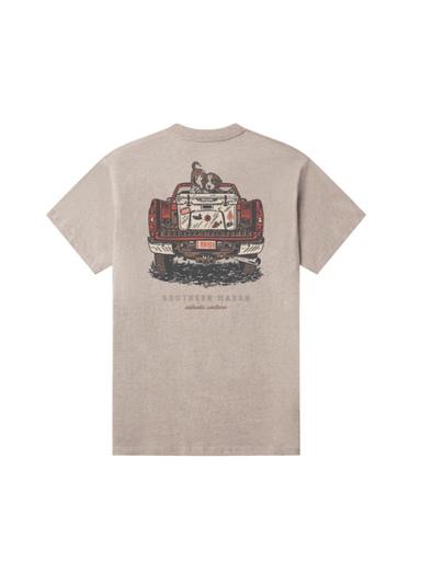 Youth t-shirt with a graphic of a truck and text on the back