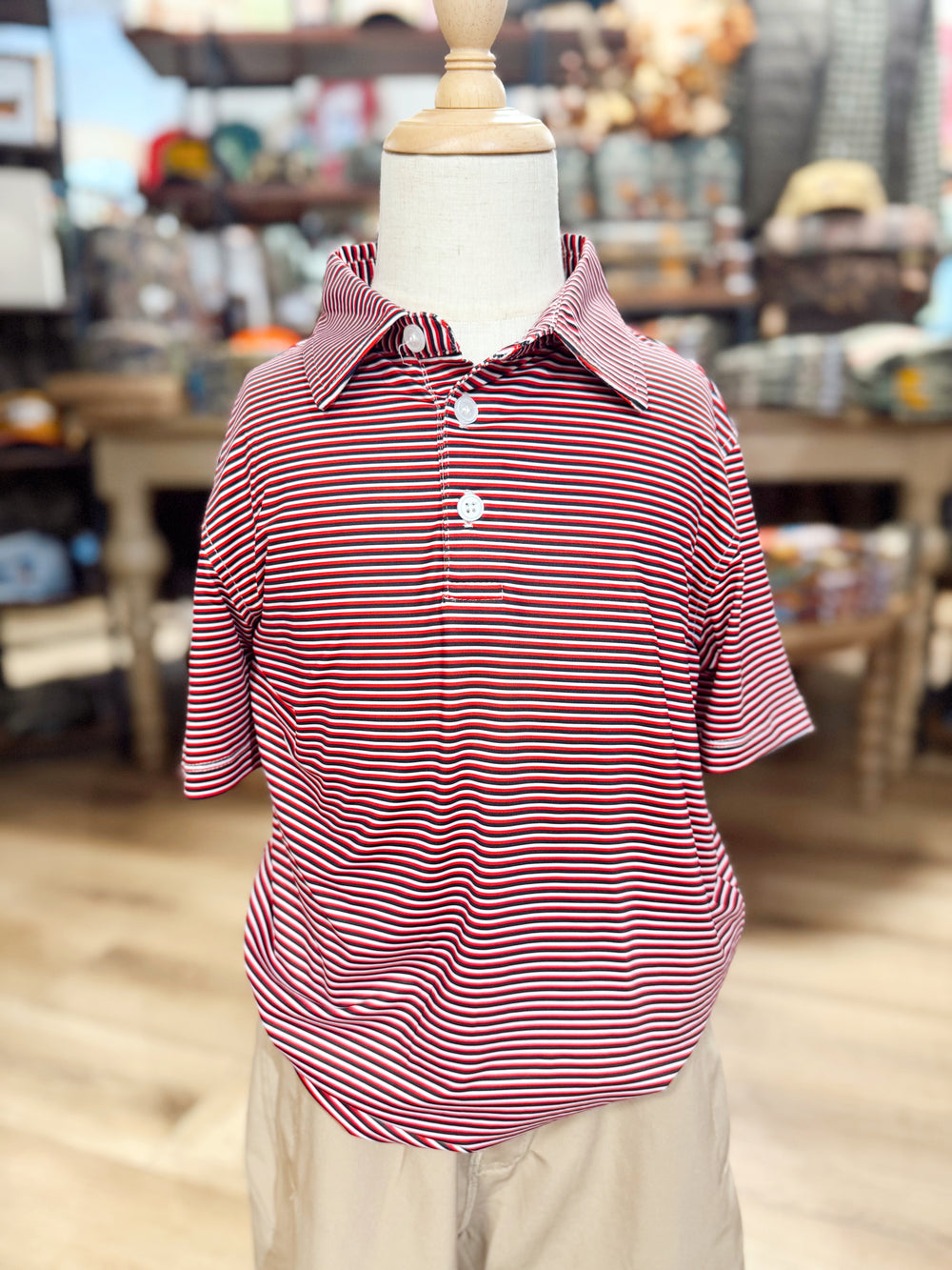 Red black and white micro striped youth polo by meripex