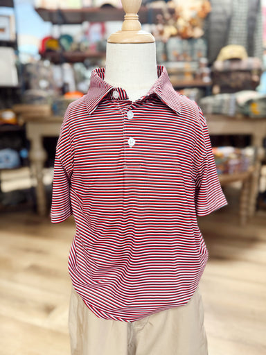 Red black and white micro striped youth polo by meripex