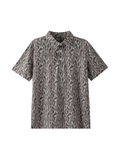 This polo features an allover bark-inspired camouflage print in tonal gray and charcoal for a rugged look that still feels clean and polished.
