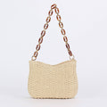 Beige straw handbag with a resin chain handle 
