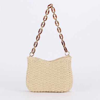 Beige straw handbag with a resin chain handle 