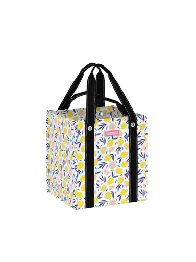 Lemon patterned tote bag for travel with extra handles  