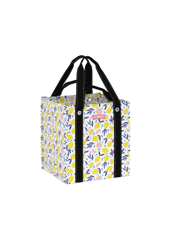Lemon patterned tote bag for travel with extra handles  