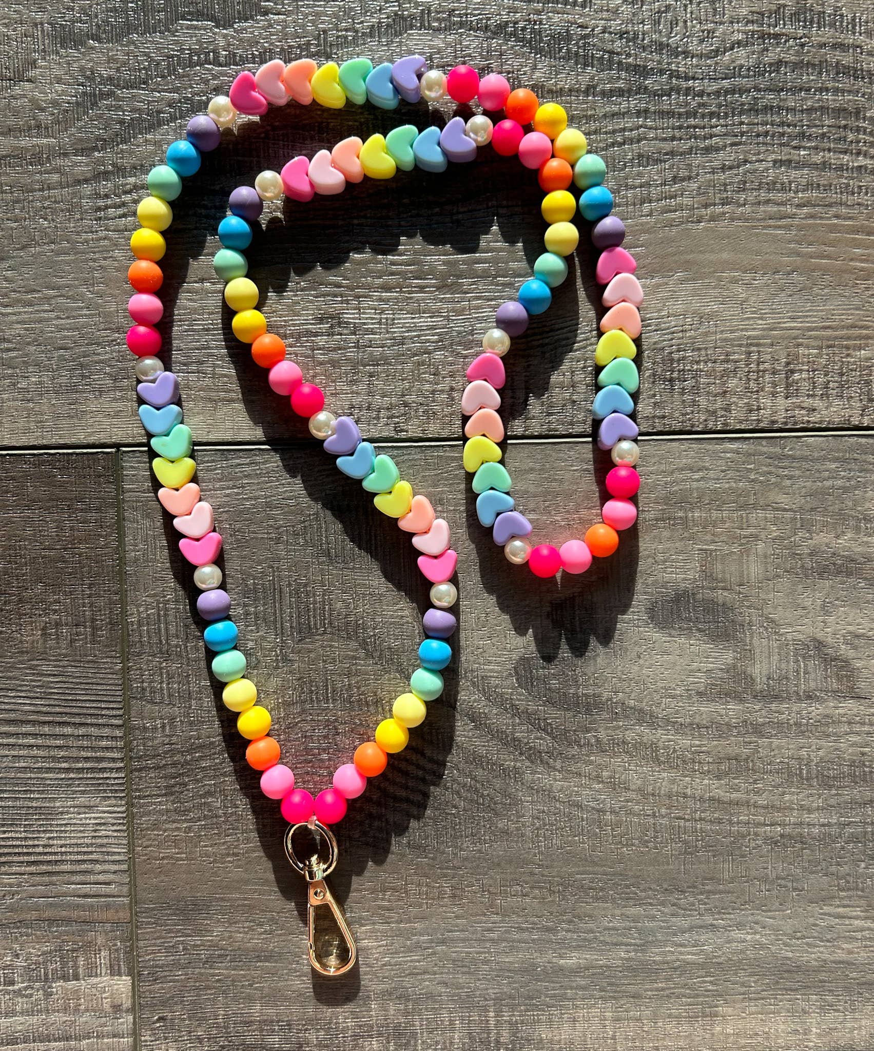 Colorful Beaded Teacher Lanyard with Hearts