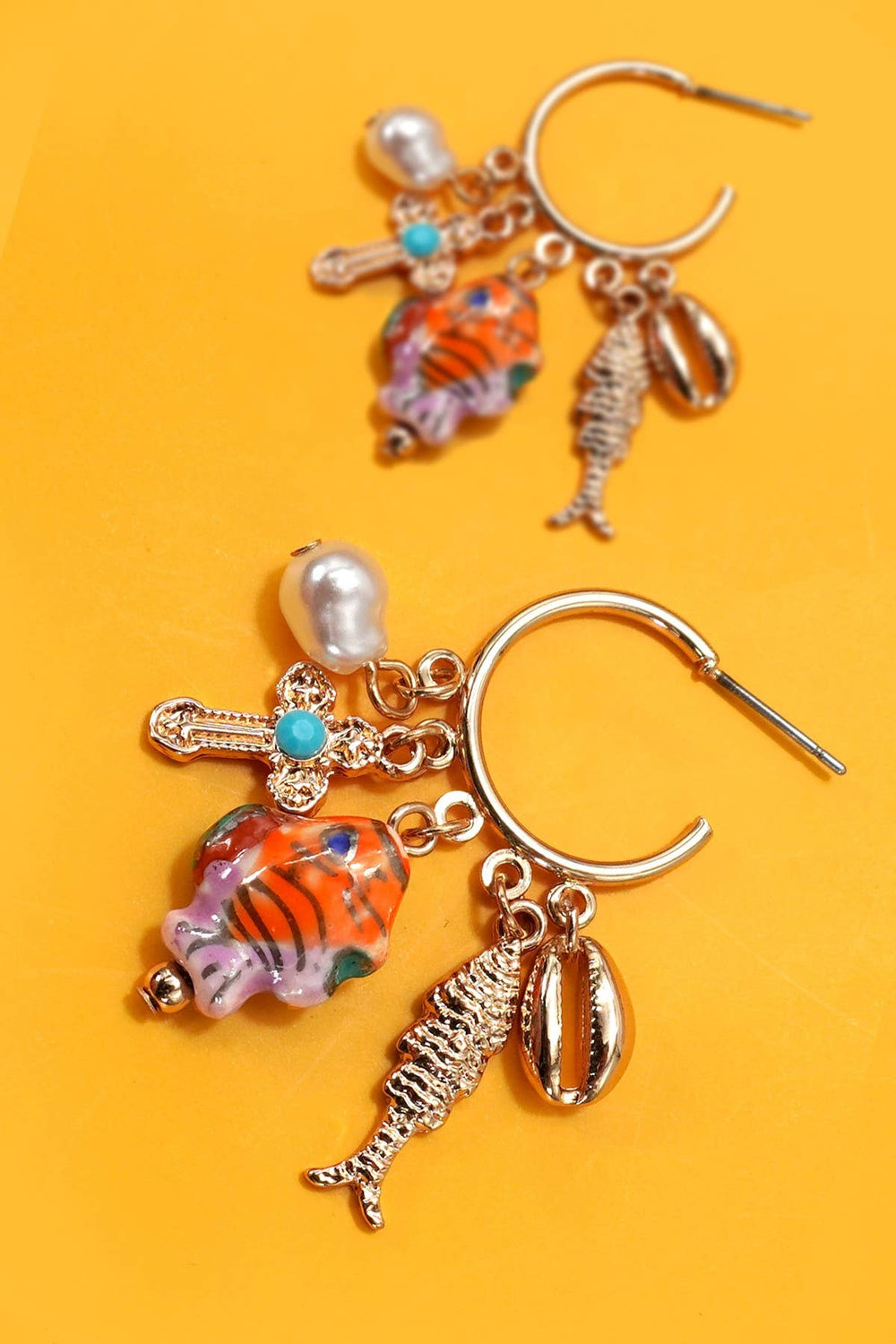 Ocean Charm Gold Hoops