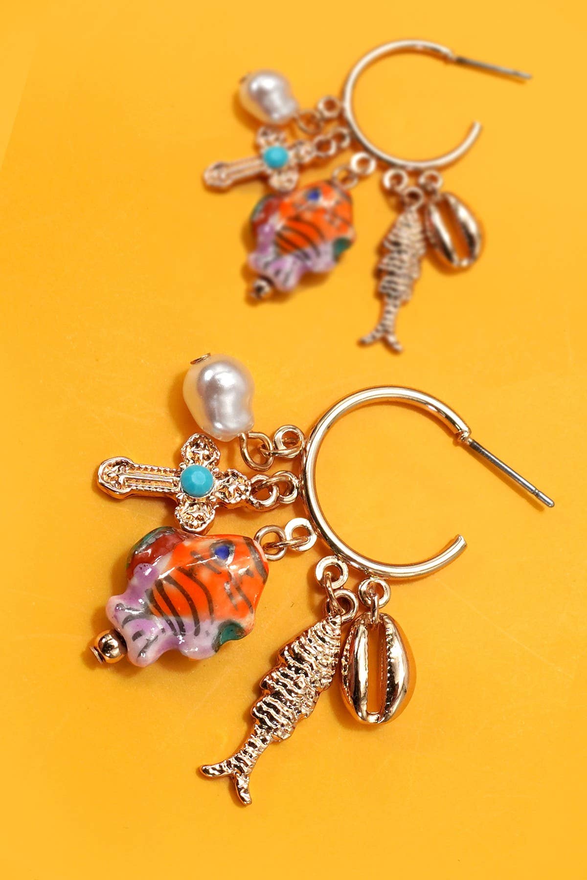 Ocean Charm Gold Hoops