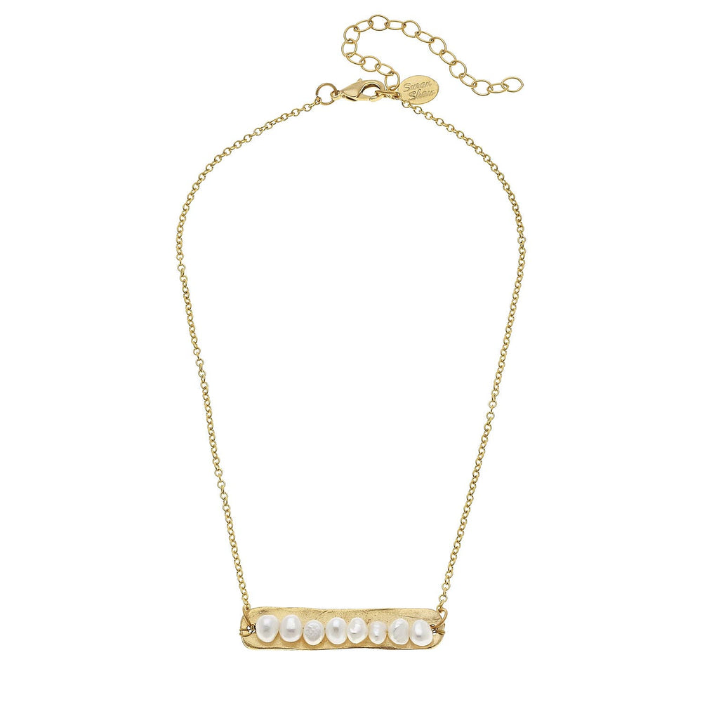 Genuine Freshwater Pearls on Gold Bar Necklace by Susan Shaw