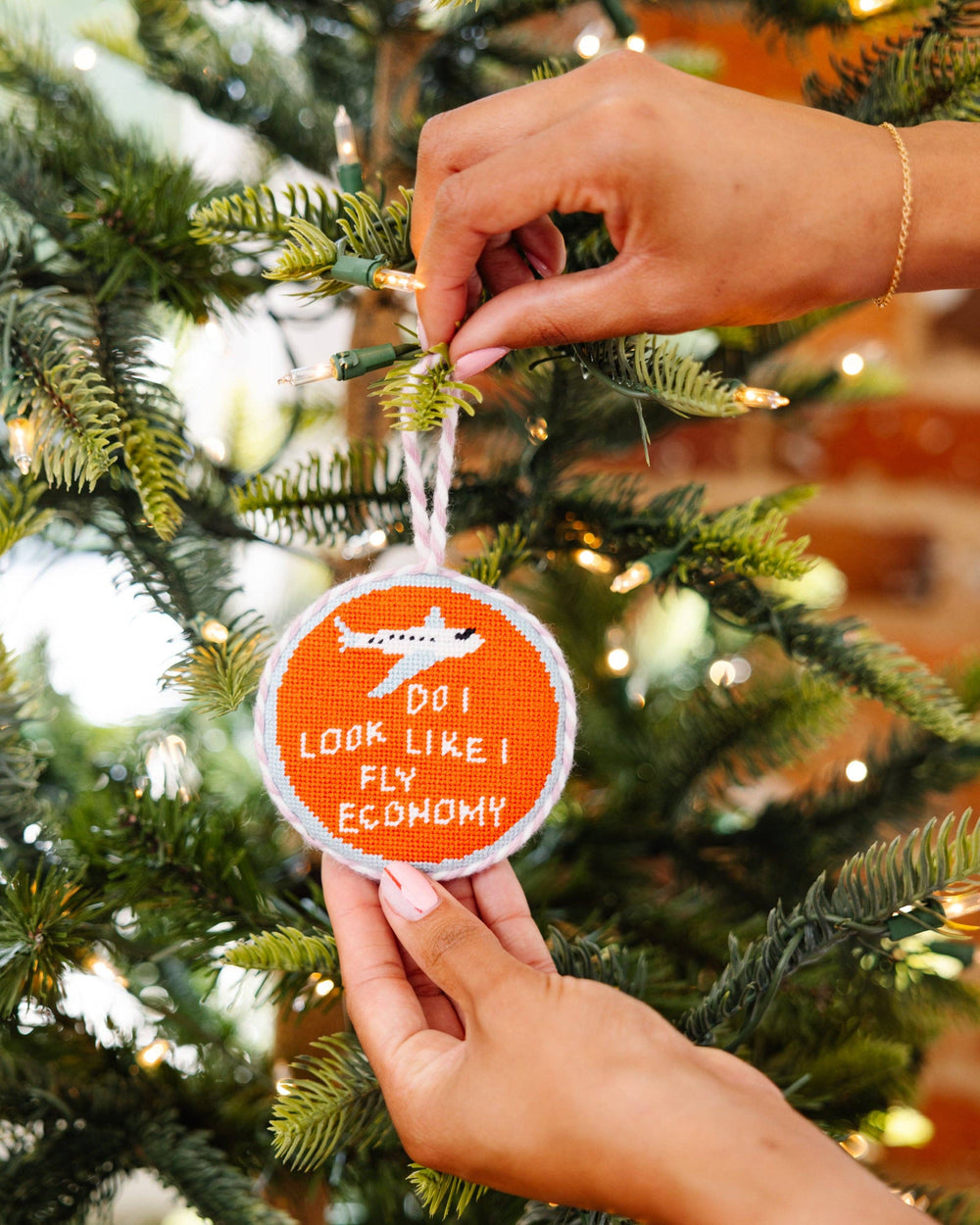 I Don't Fly Economy Needlepoint Ornament