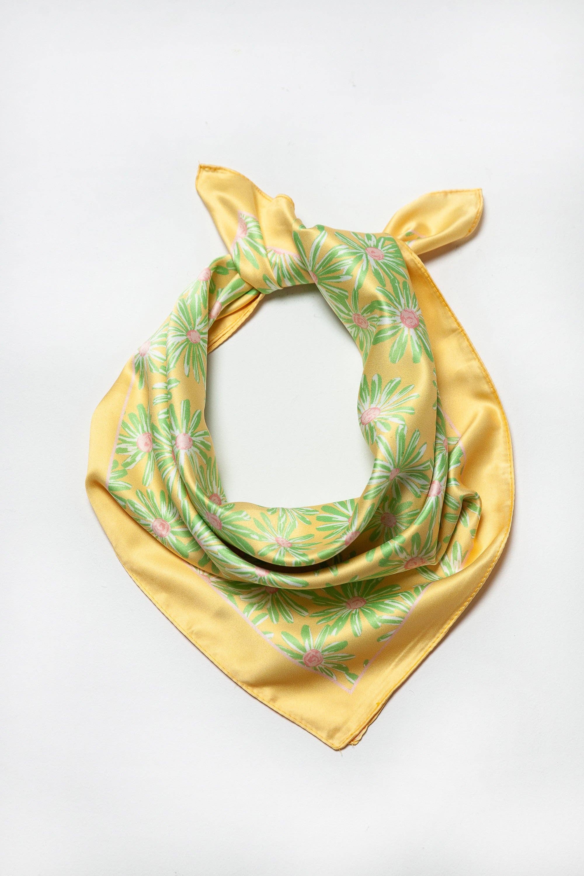Flower Silky Feel Bandana Scarf in Yellow