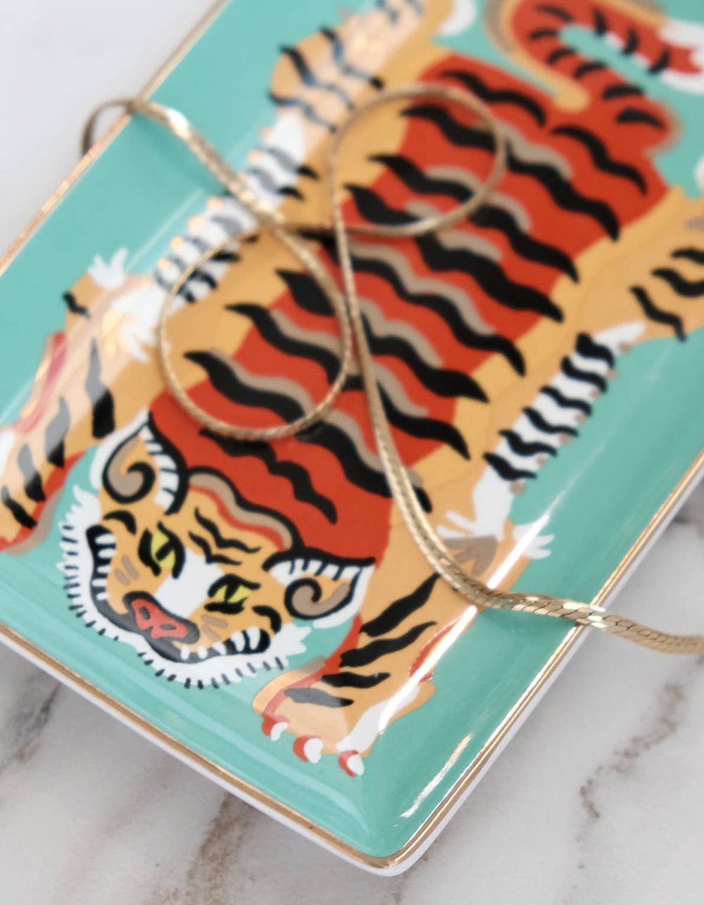 Jade Tiger Porcelain Trinket Tray