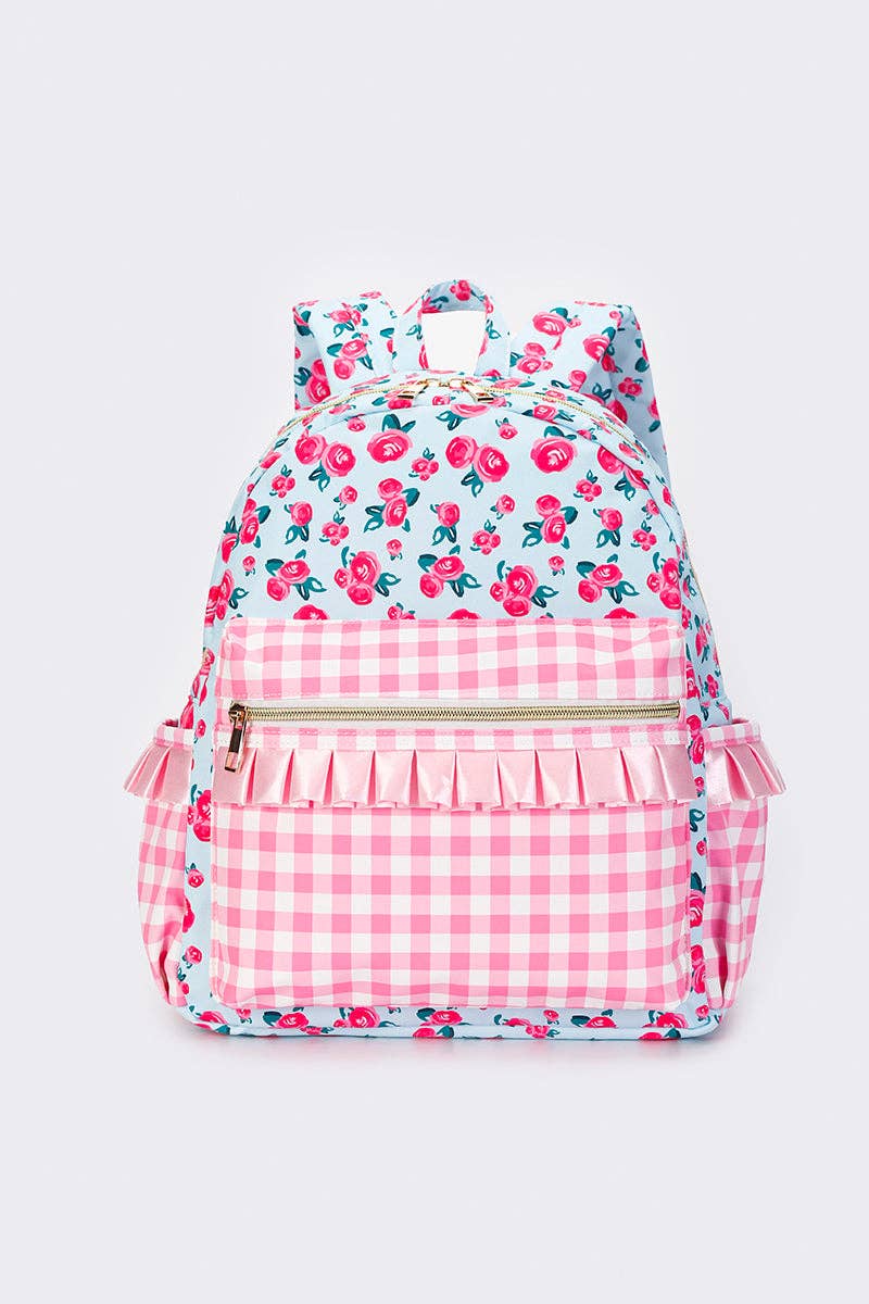 Girl's Pink Gingham & Rose Backpack
