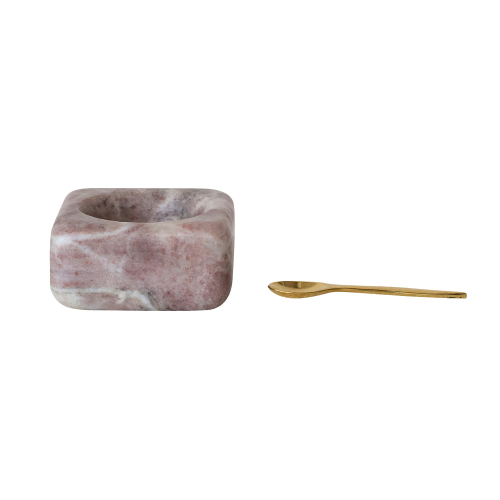 Marble Bowl With Brass Spoon Set