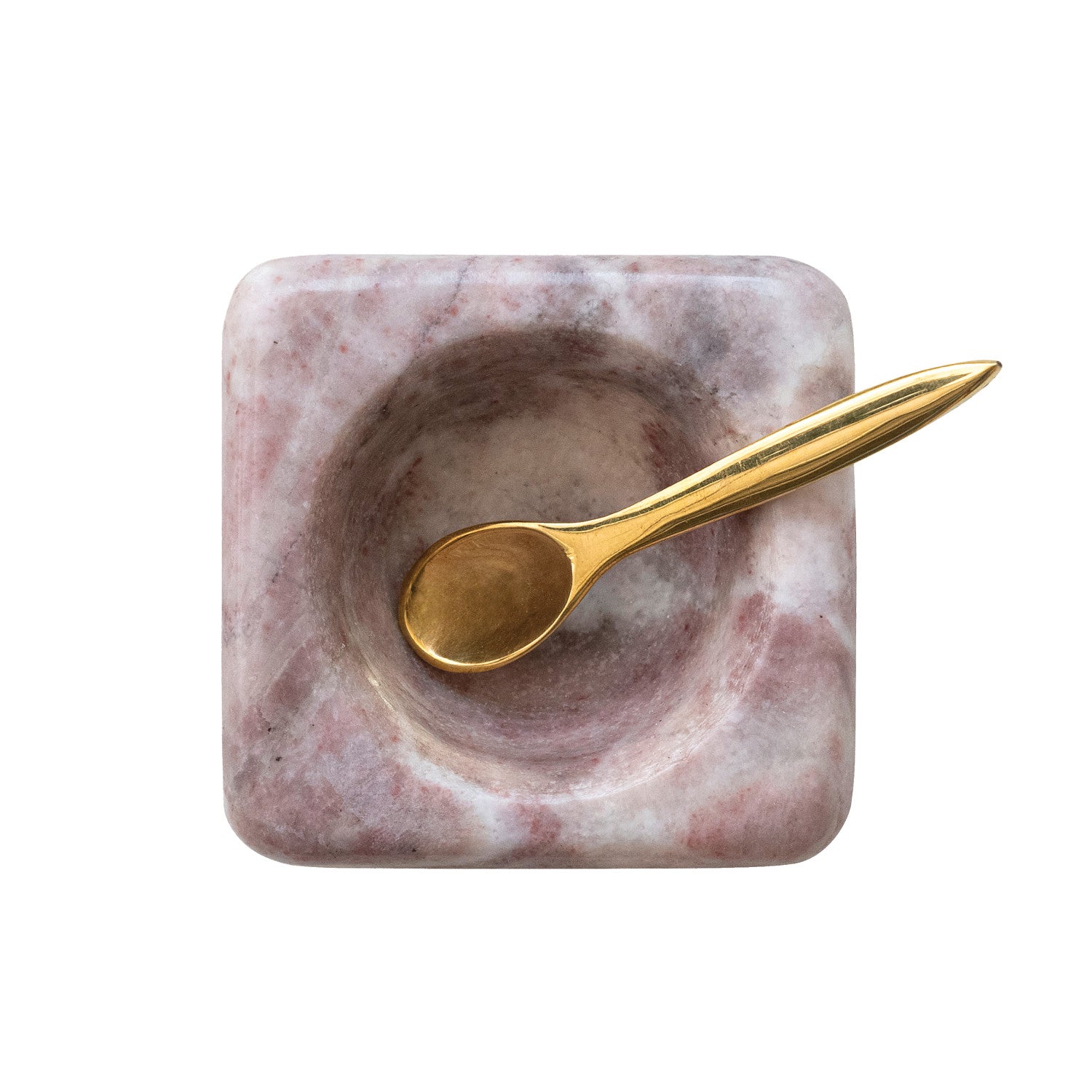 Marble Bowl With Brass Spoon Set