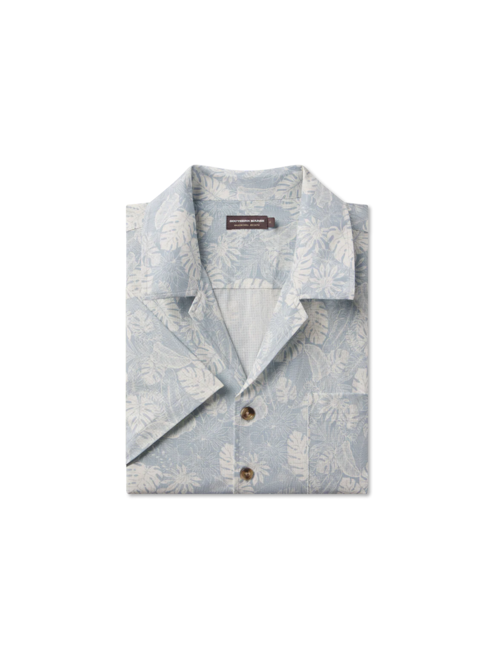 Short-sleeve button down shirt with a tropical leaf pattern 