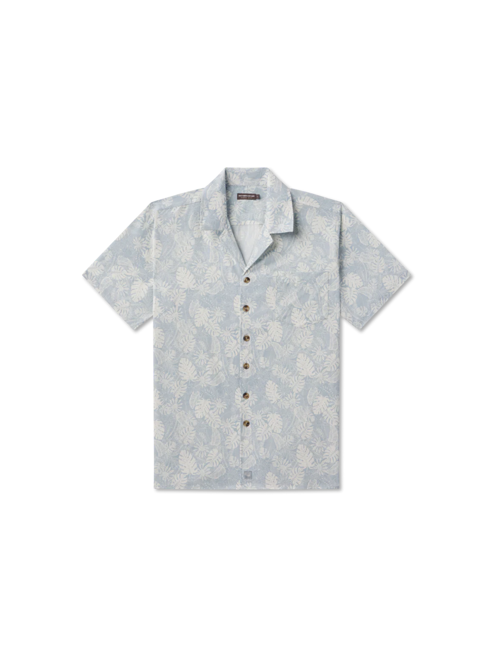 Short-sleeve button down shirt with a tropical leaf pattern 