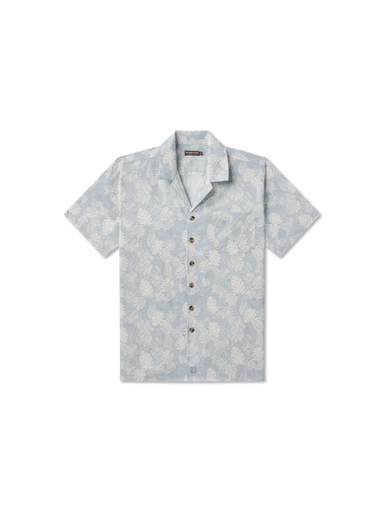 Short-sleeve button down shirt with a tropical leaf pattern 