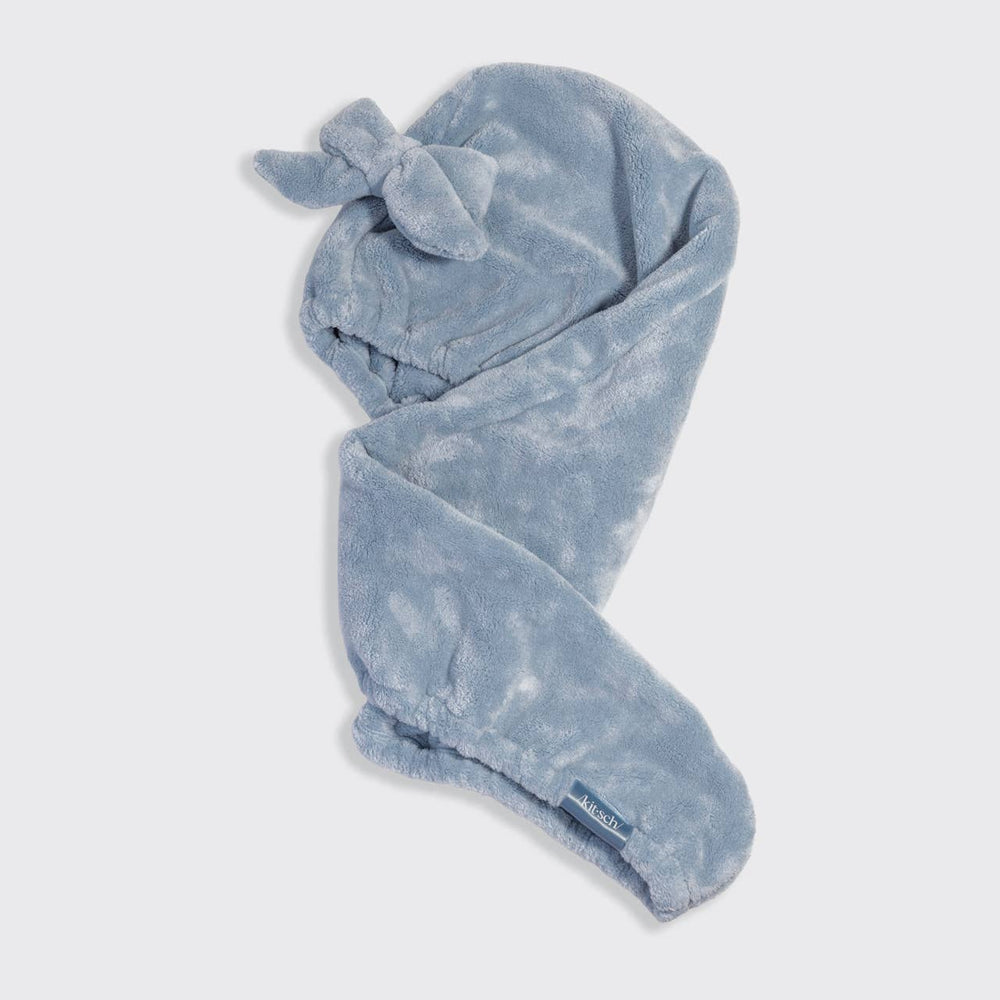 Plush Microfiber Hair Towel Turban with Bow in Coastal Blue By Kitsch