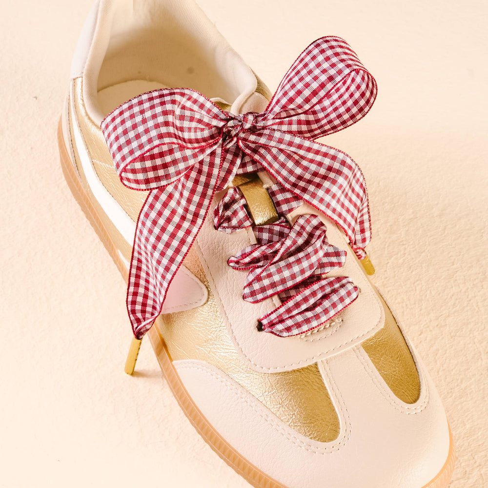 Step It Up Shoelaces in Gingham Burgundy