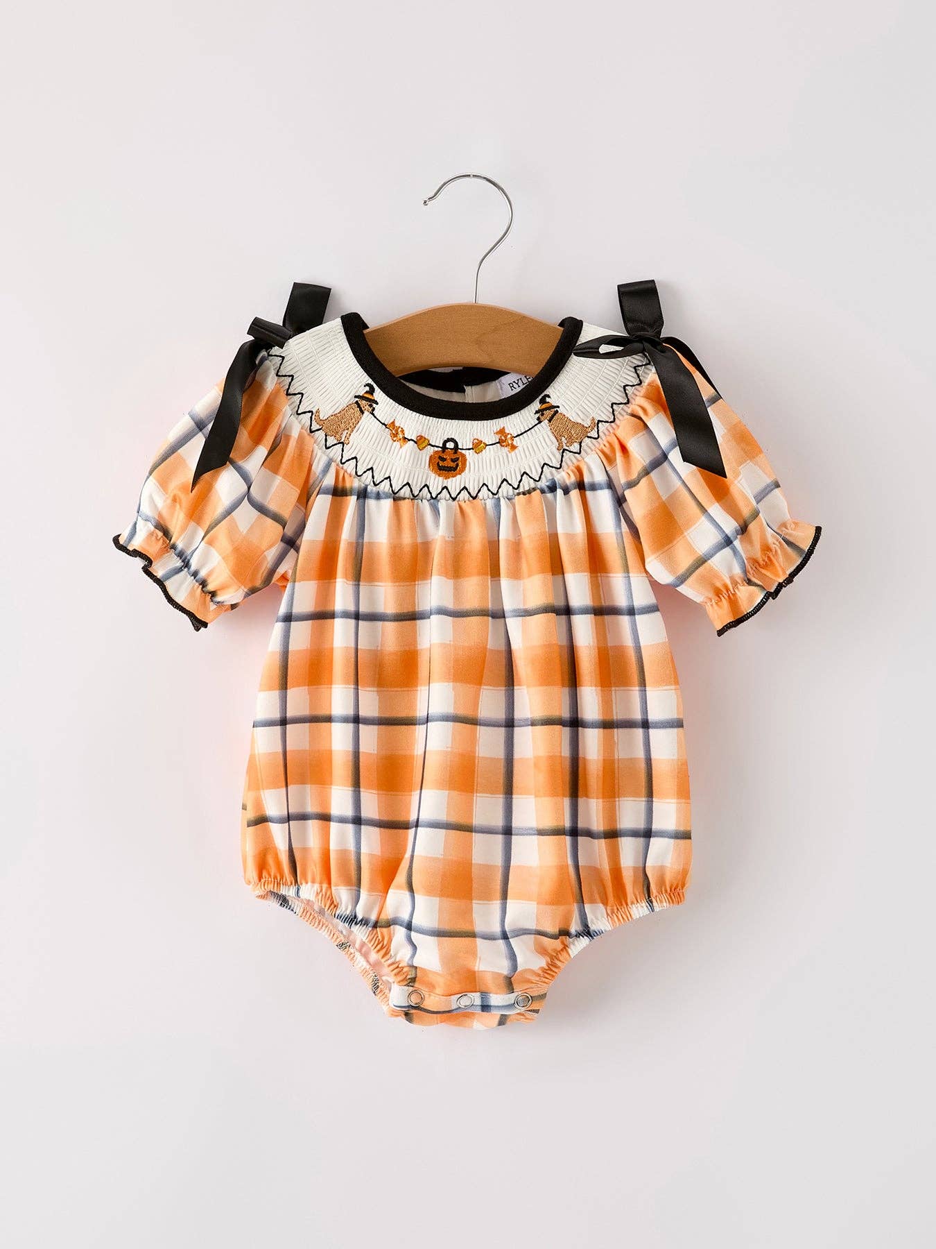 Halloween Smocked Plaid Baby Girls Romper