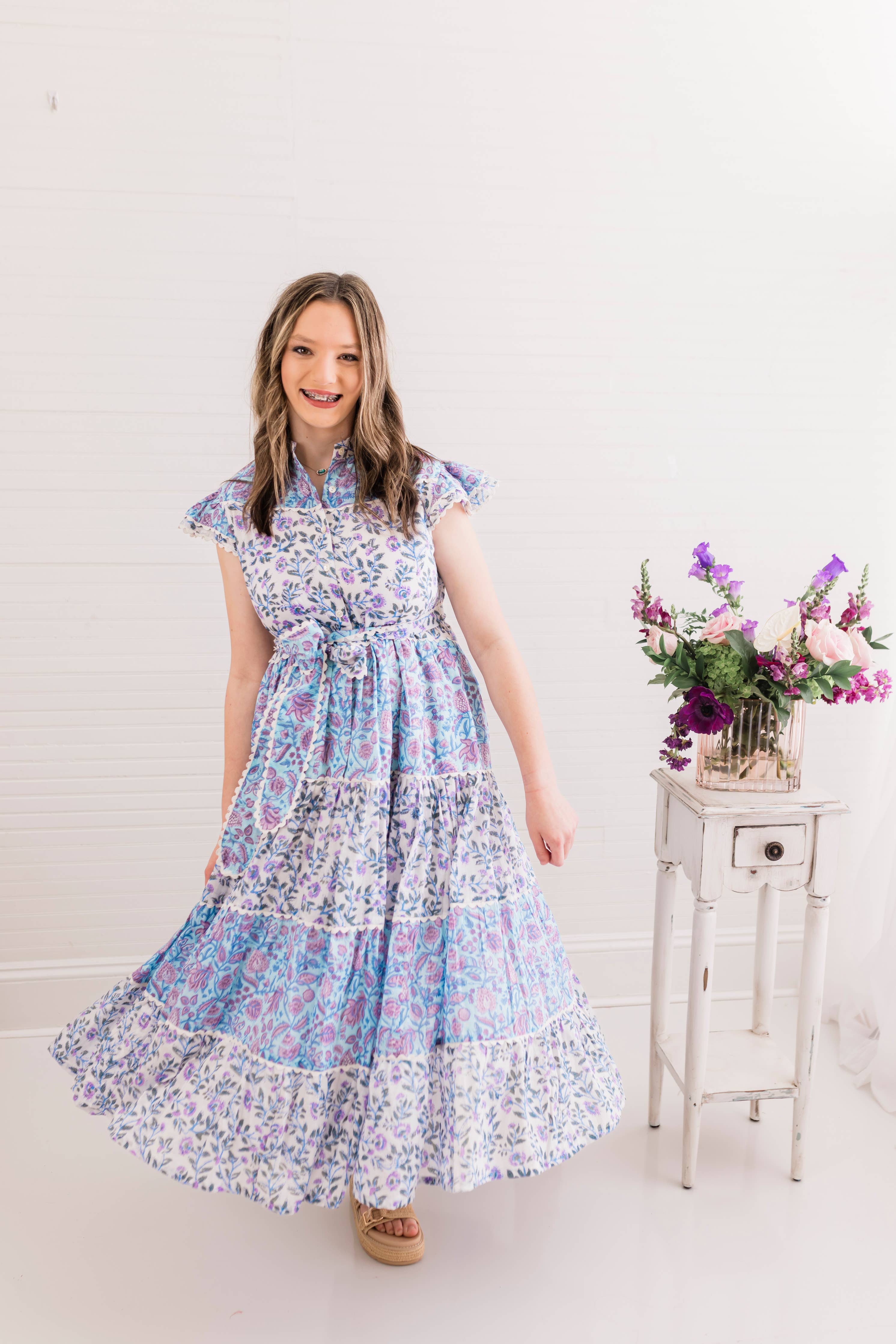 Santorini Sunset | Ruffle Ricrac Midi Dress