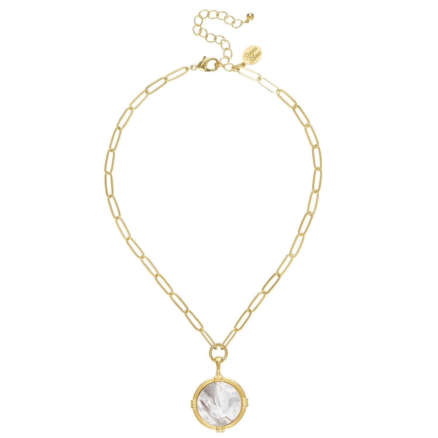 Mother of Pearl Dove Paperclip Necklace
