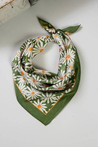 Flower Silky Feel Bandana Scarf in Green