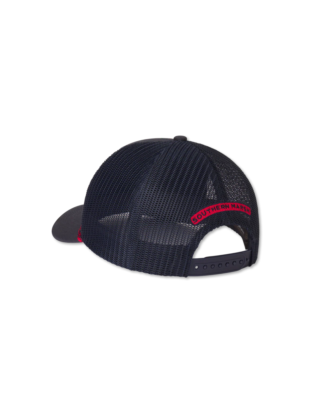dark blue mesh cap with red logo 