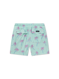 Light blue swim shorts with palm tree pattern 