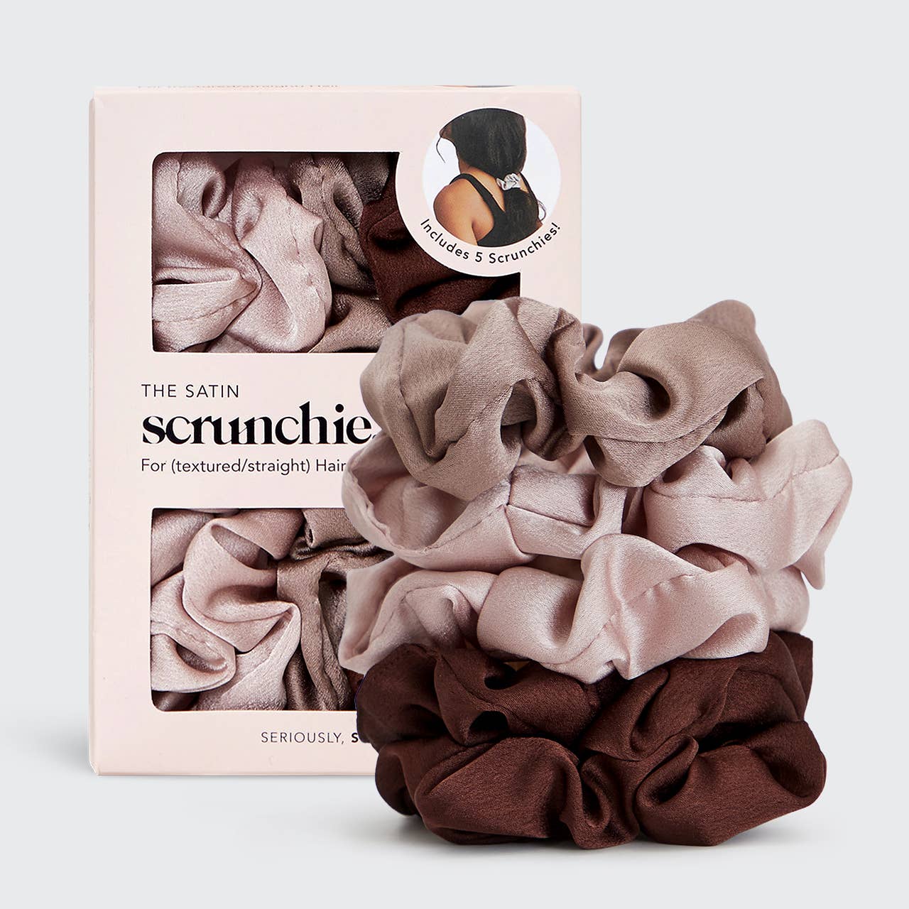 5 Piece Satin Sleep Scrunchies in Cameo