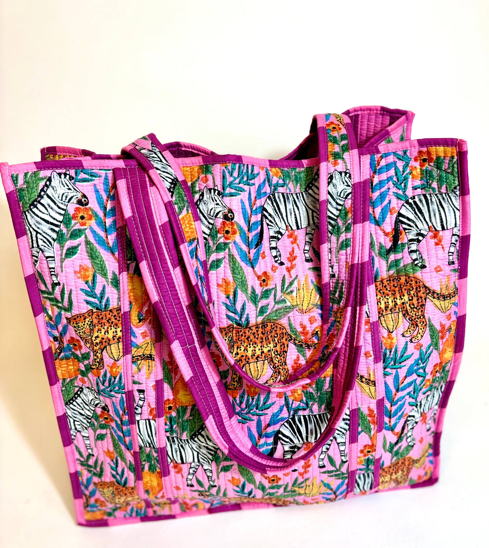 Safari Days Striped Lavender Quilted Tote Bag