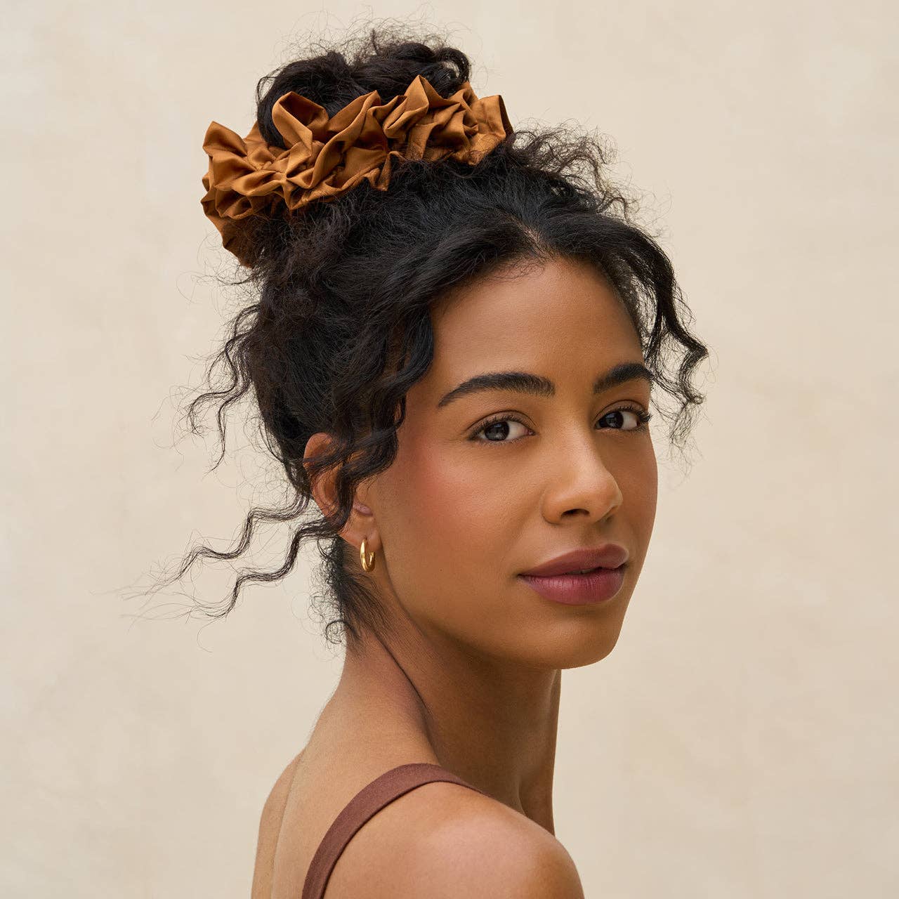 Camel Ruffle Scrunchie by Kitsch