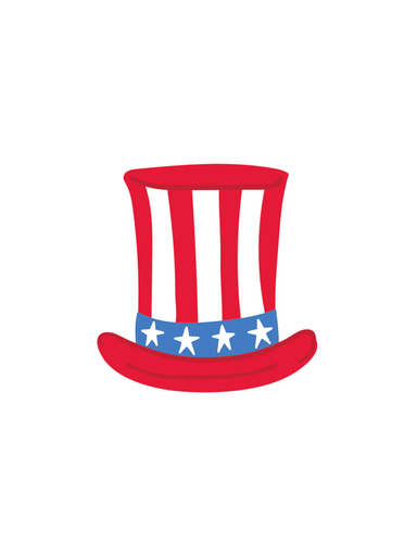 Red, white, and blue top hat with star design on a white background