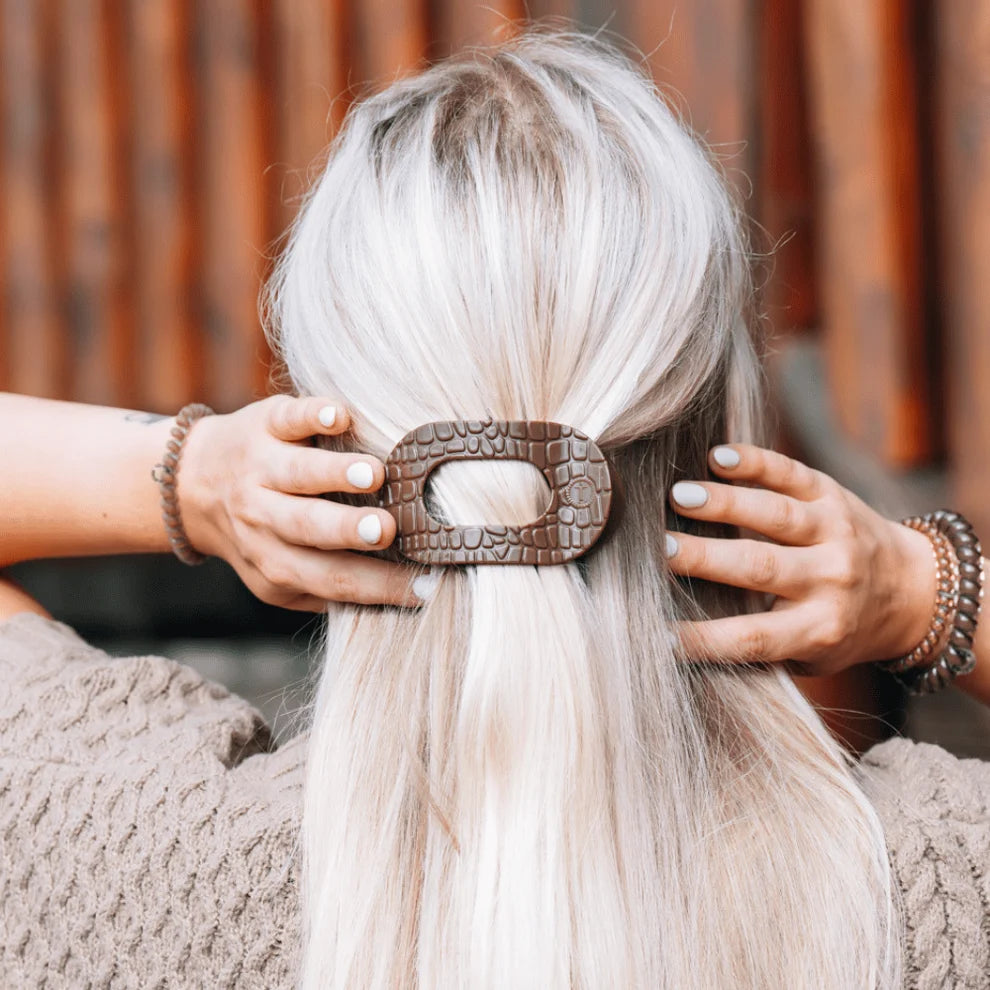 Brown Crocodile Small Flat Round Clip