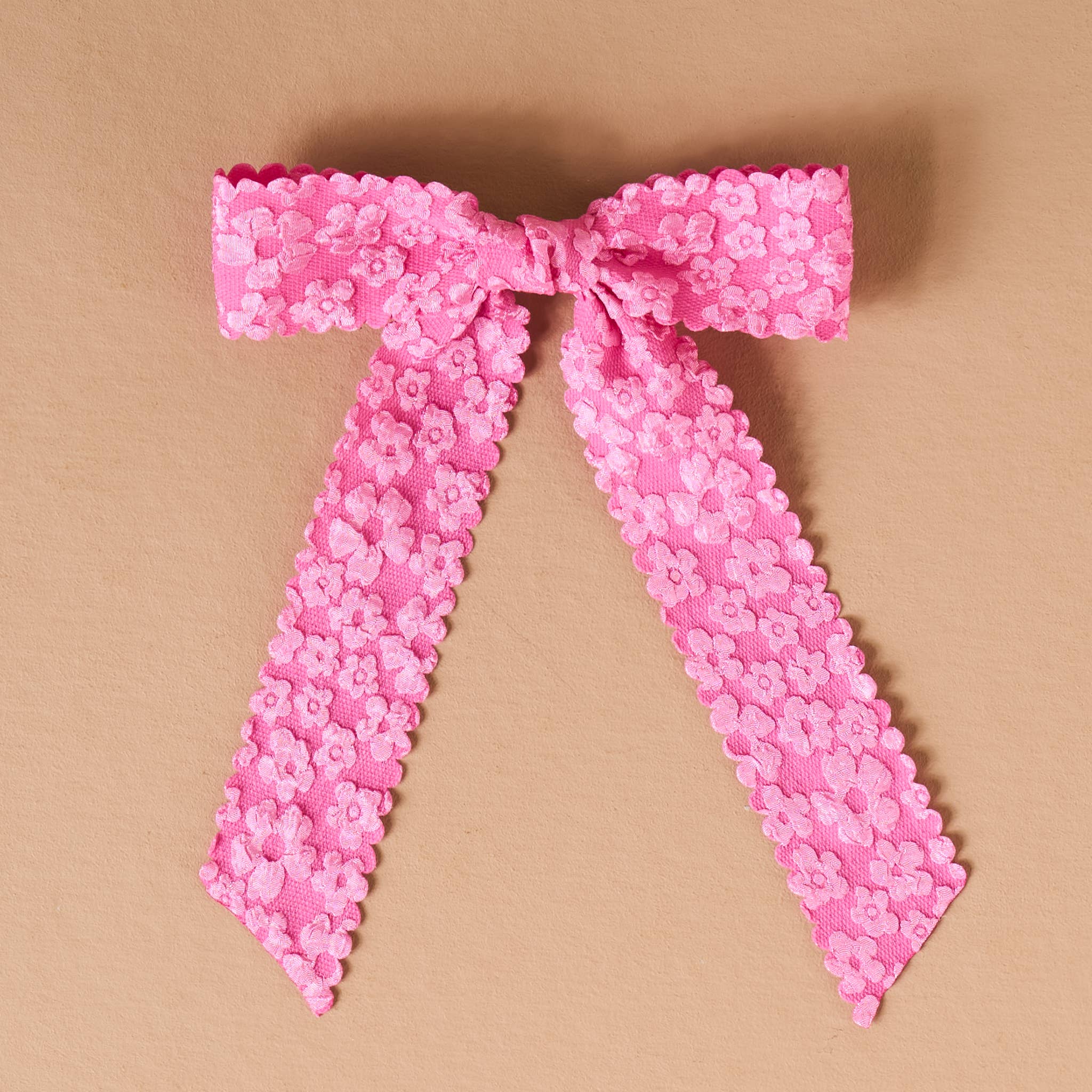 Flower Scallop Hair Bow in Hot Pink