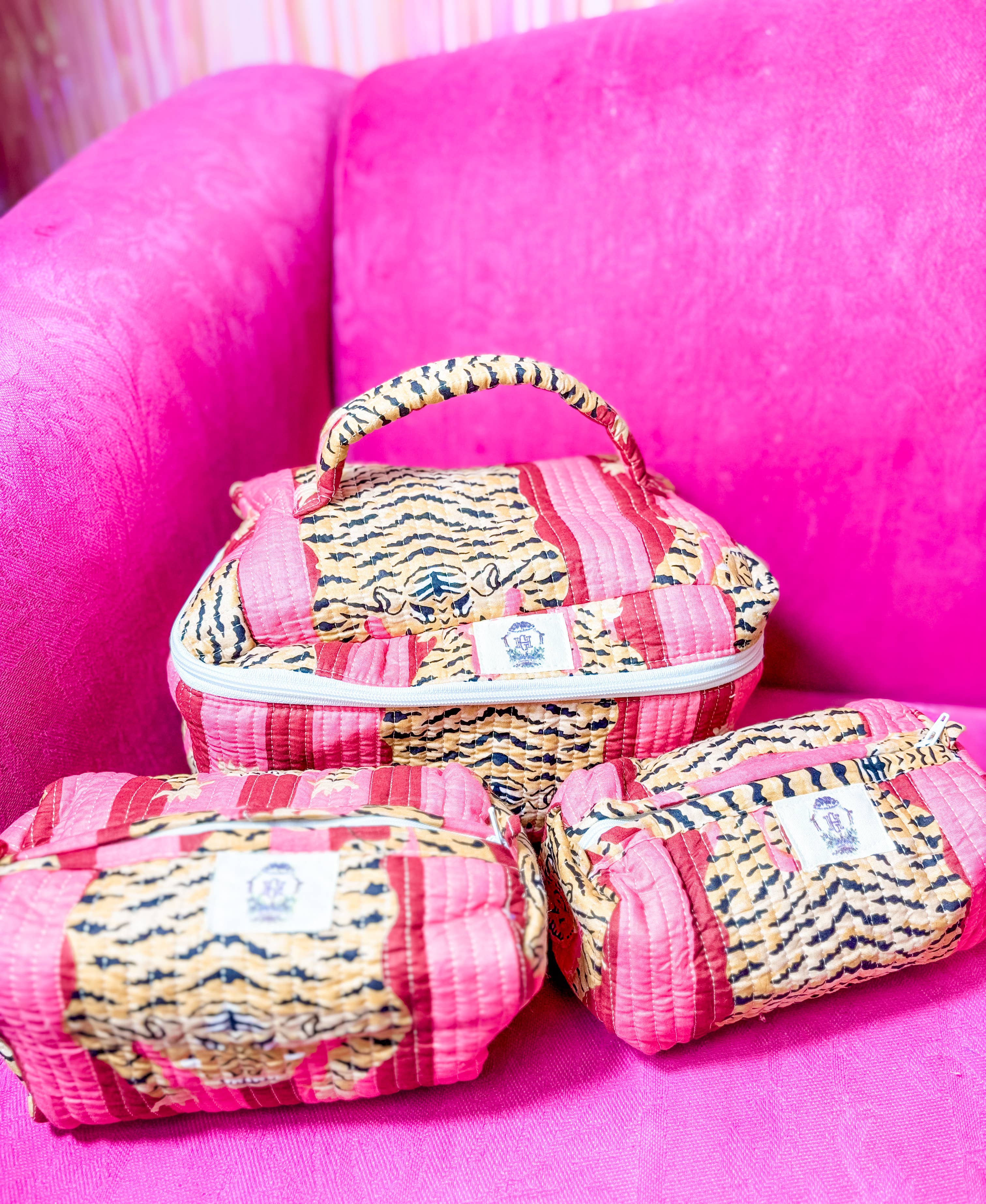 Mauve Eye of the Tiger Set of 3 Cosmetic Bags