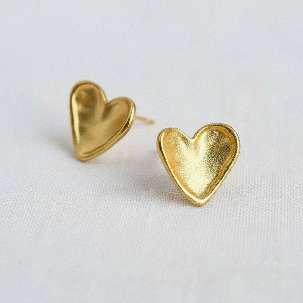 Gold Textured Heart Stud Earrings