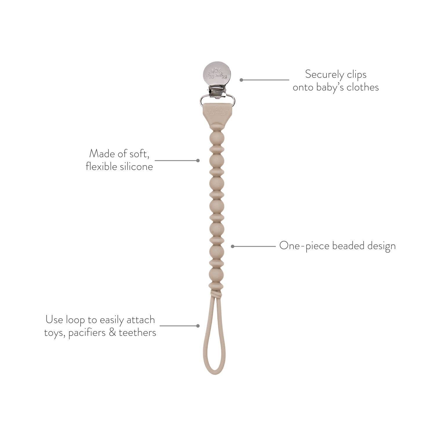 Itzy Paci Strap™ Silicone One-Piece Pacifier Clips: Toast