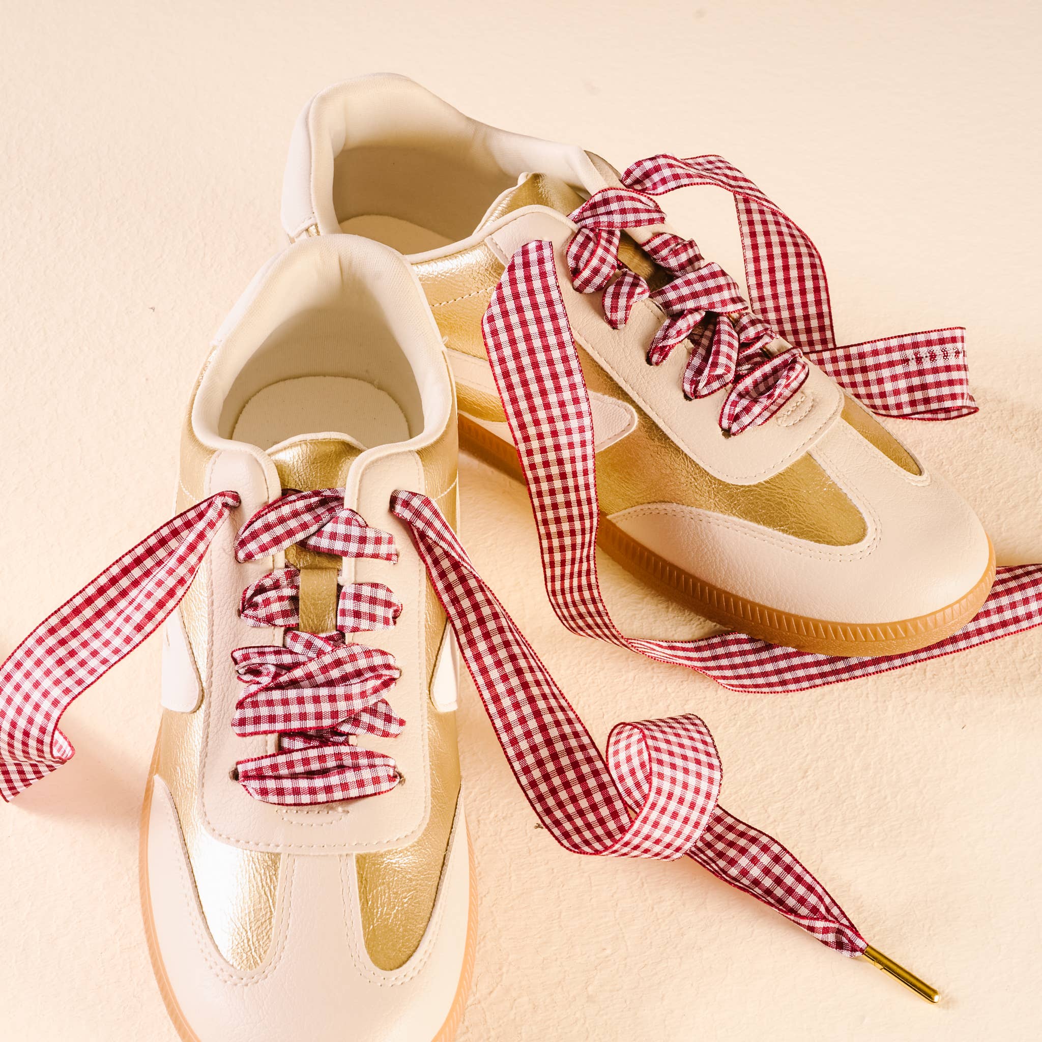 Step It Up Shoelaces in Gingham Burgundy