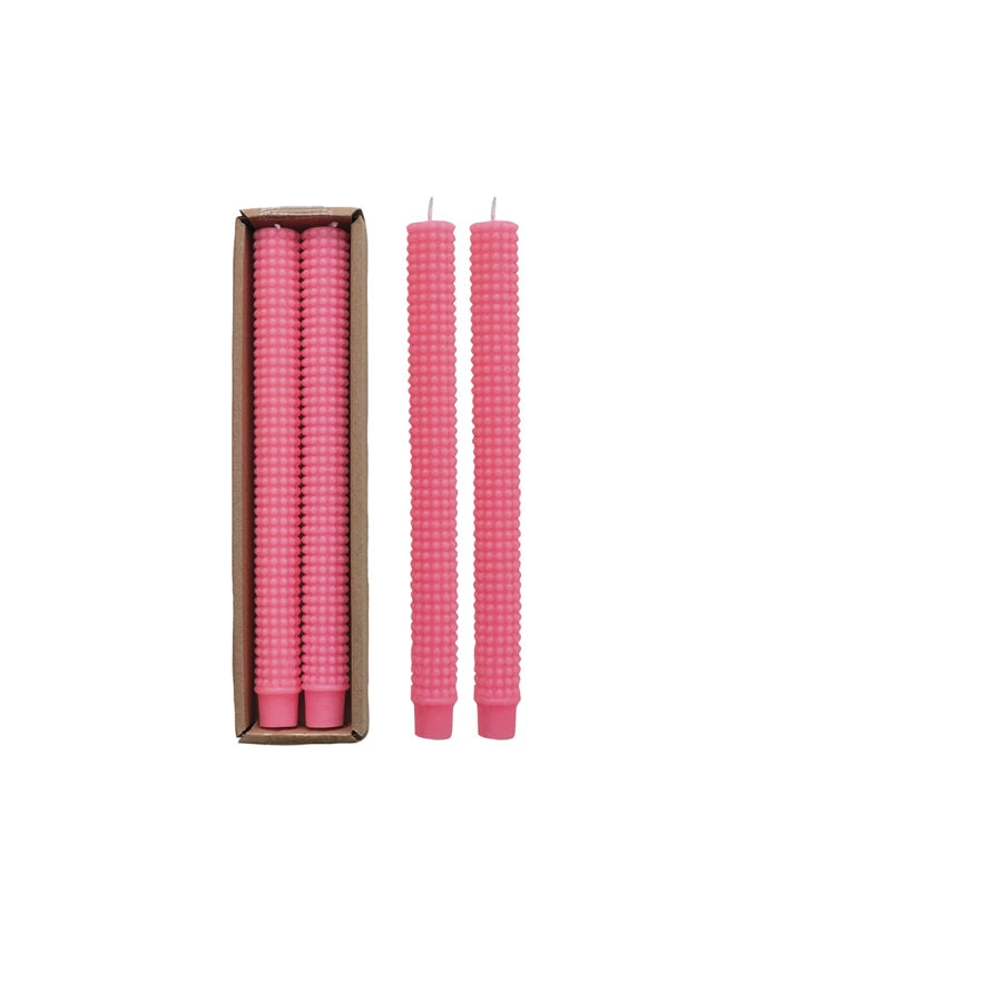 Pink Hobnail Taper Candles (Set of 2)