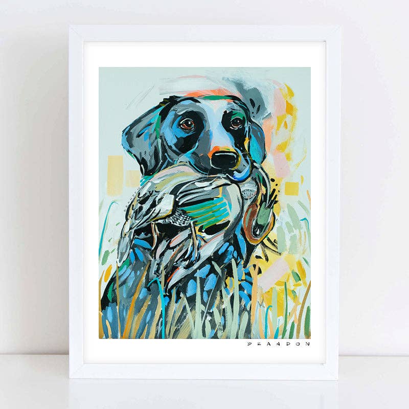 Black Lab with Green-Winged Teal Print by Brandon Thomas- 8x10