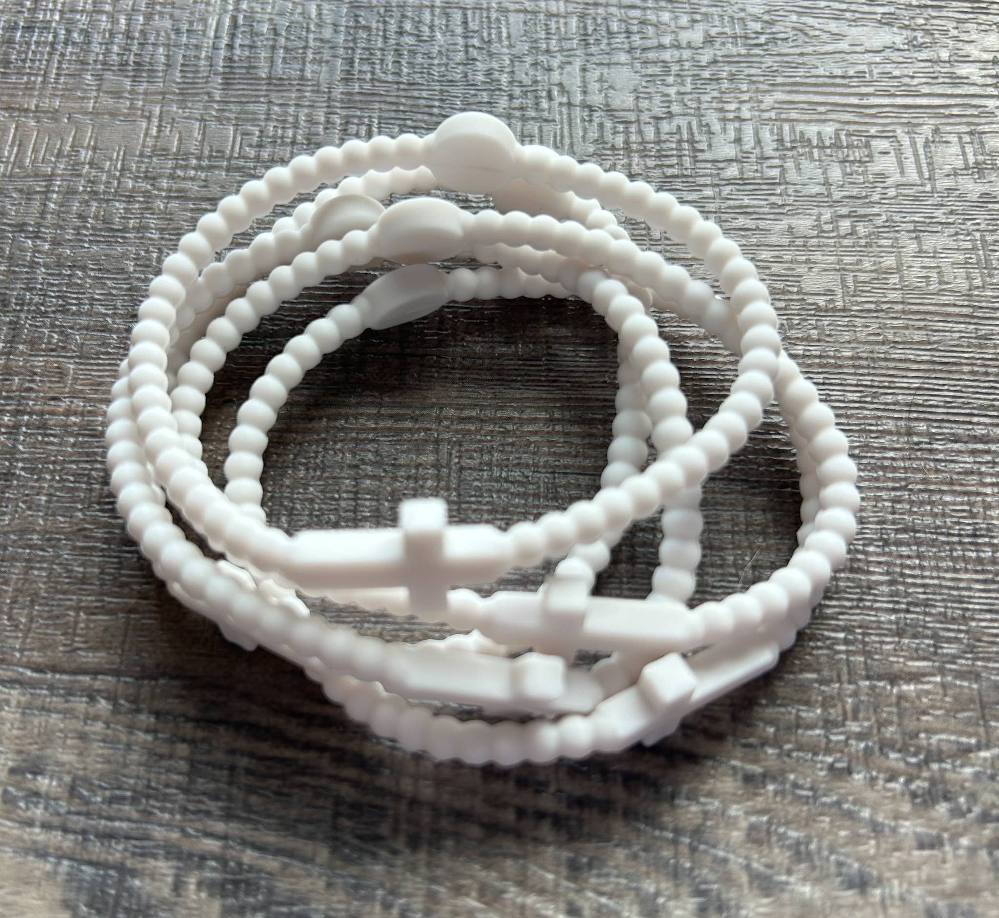 White Silicone Cross Bracelet (Set of 5)