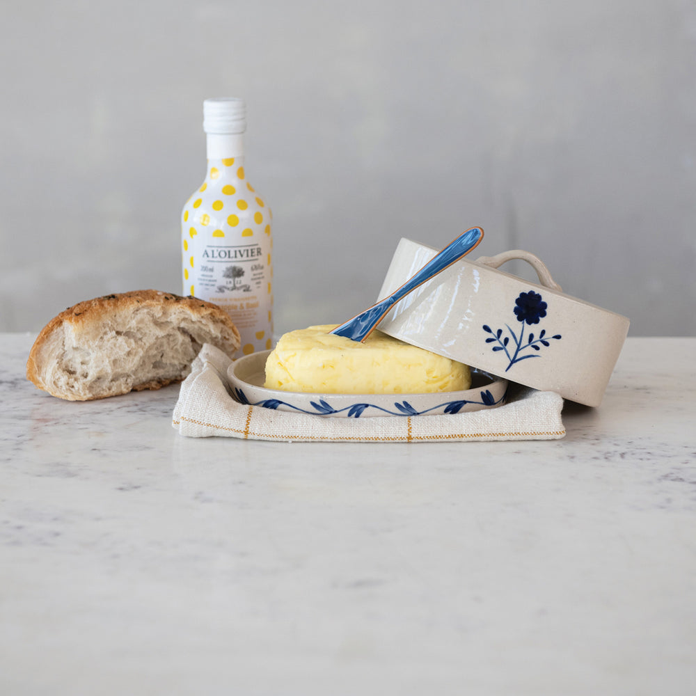 Stoneware Butter Dish With Flower