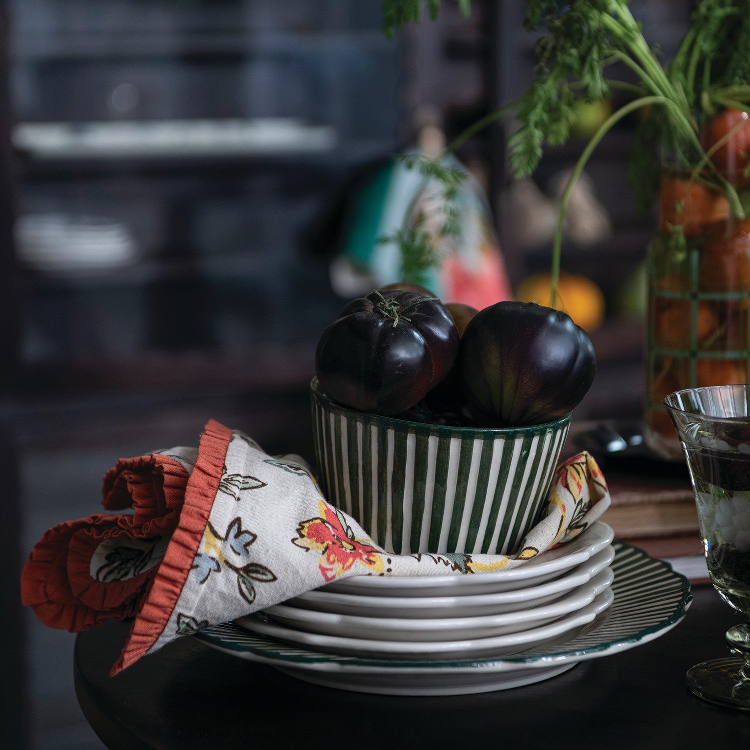 Hand-Painted Stoneware Striped Bowl