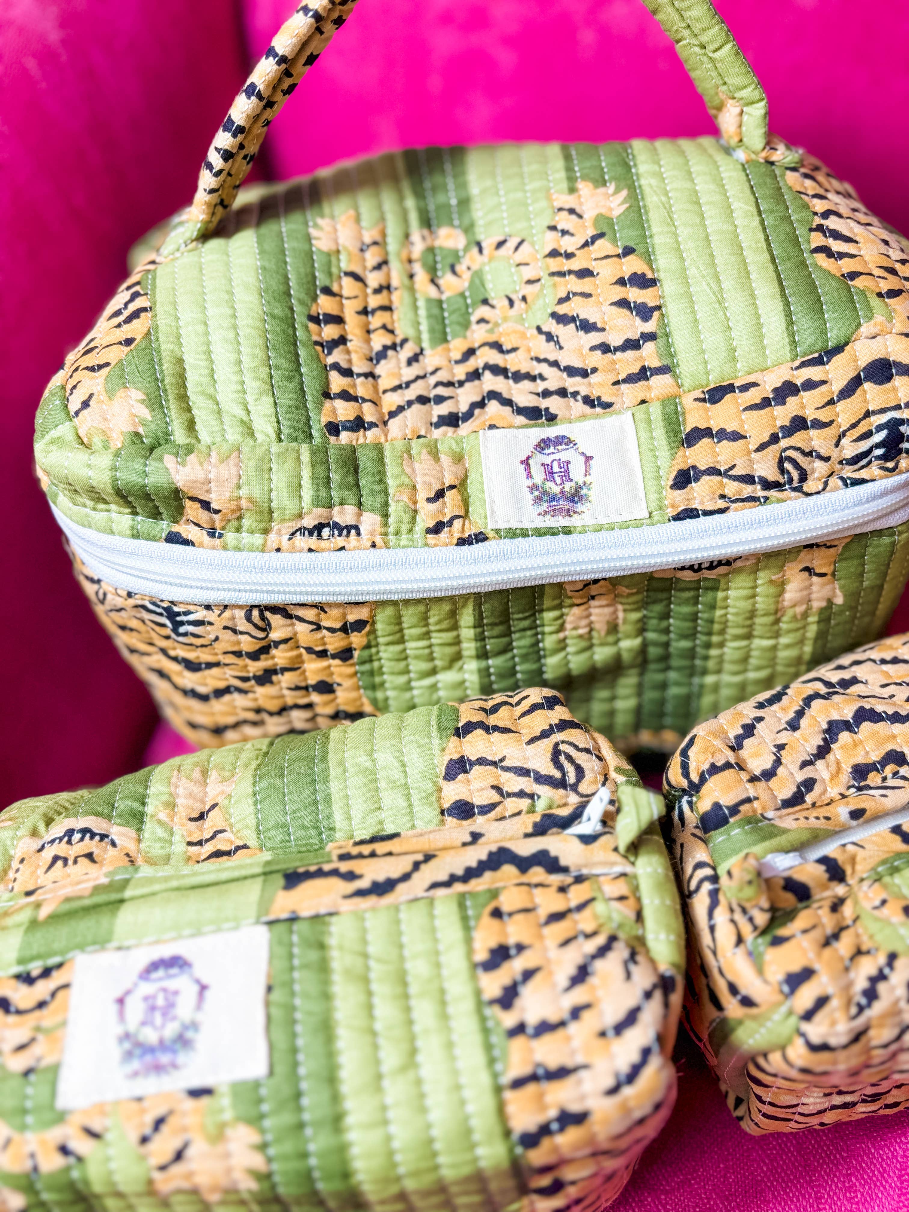 Set of Three Sage Eye of the Tiger Cosmetic Bags Set