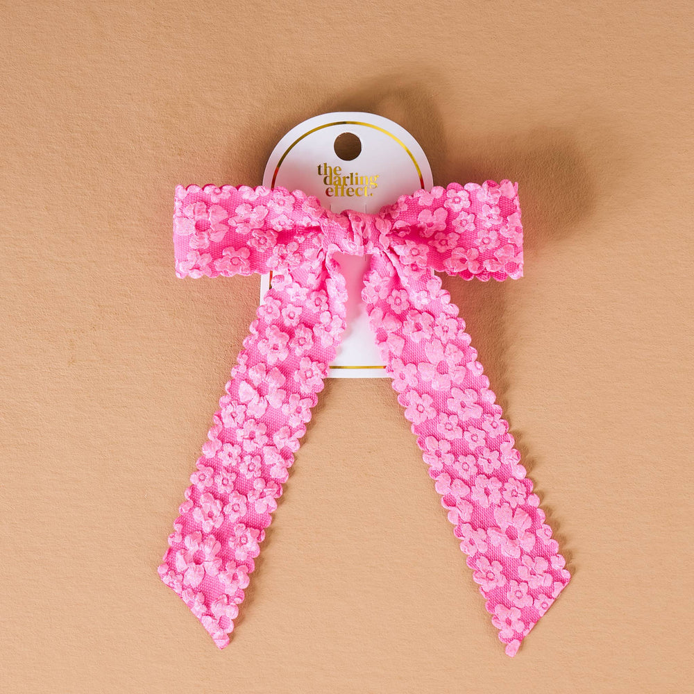 Flower Scallop Hair Bow in Hot Pink