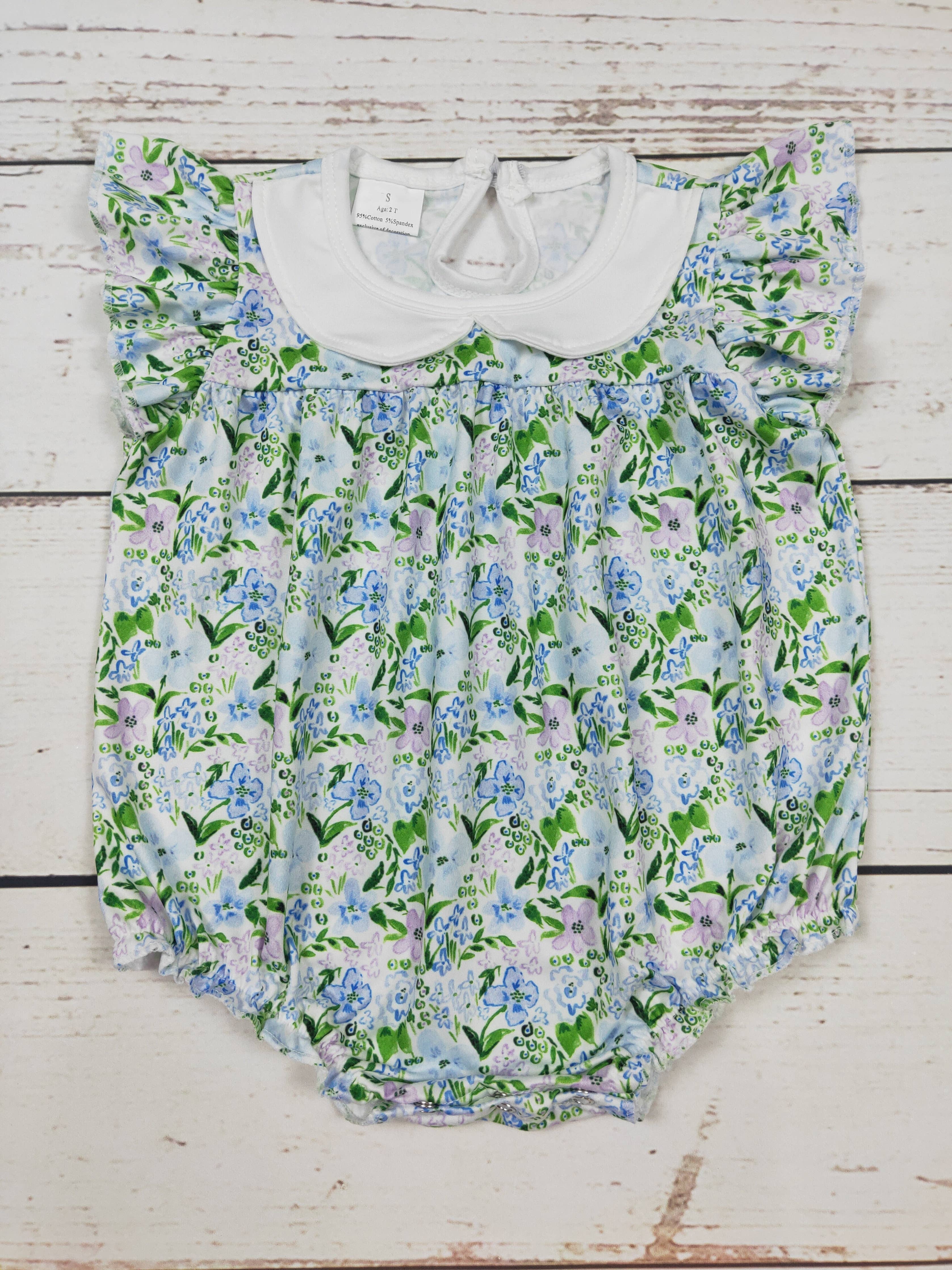 Girls Flower Print Bubble Onesie