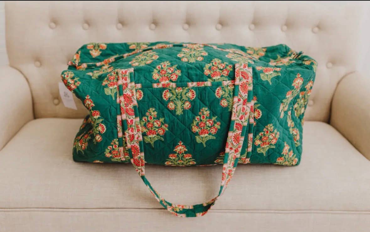 Elodie Luxe Block Print Quilted Duffle Bag Oversized 