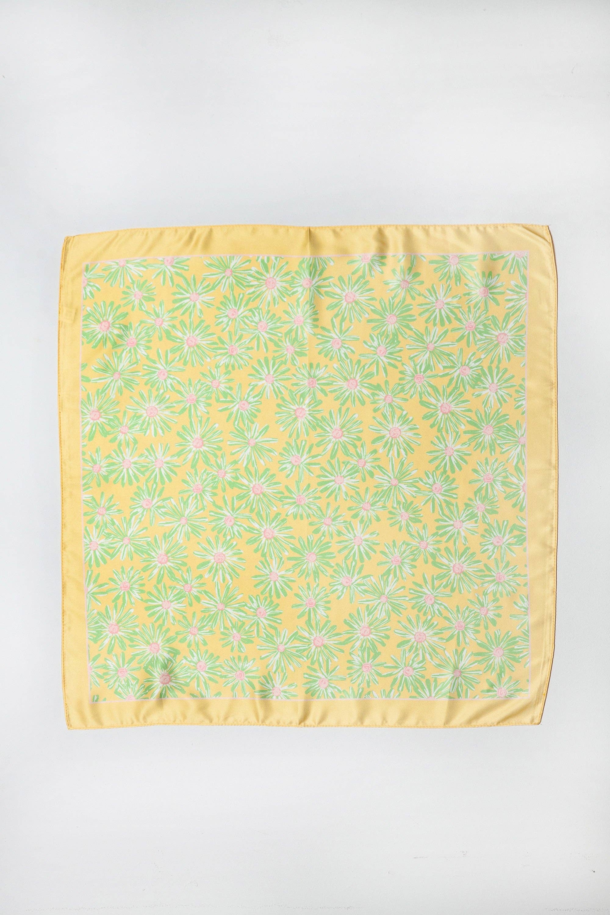 Flower Silky Feel Bandana Scarf in Yellow